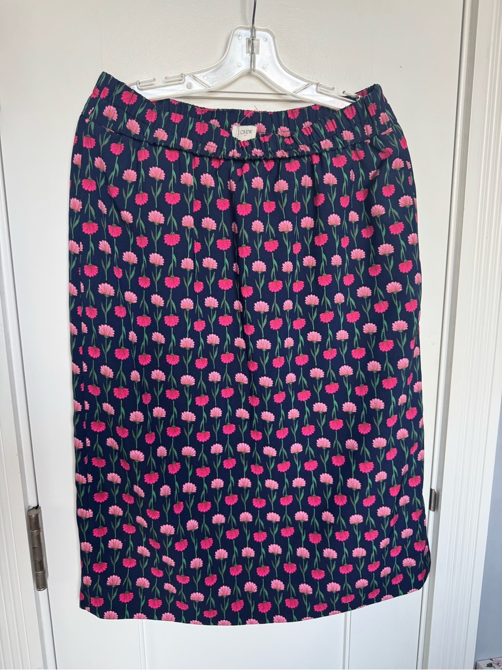 J. Crew Navy Pencil Skirt with Pink Floral Pattern